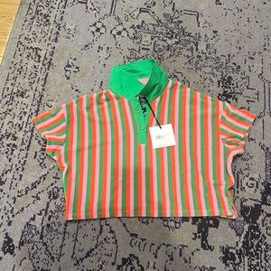 Cropped terry cloth striped shirt